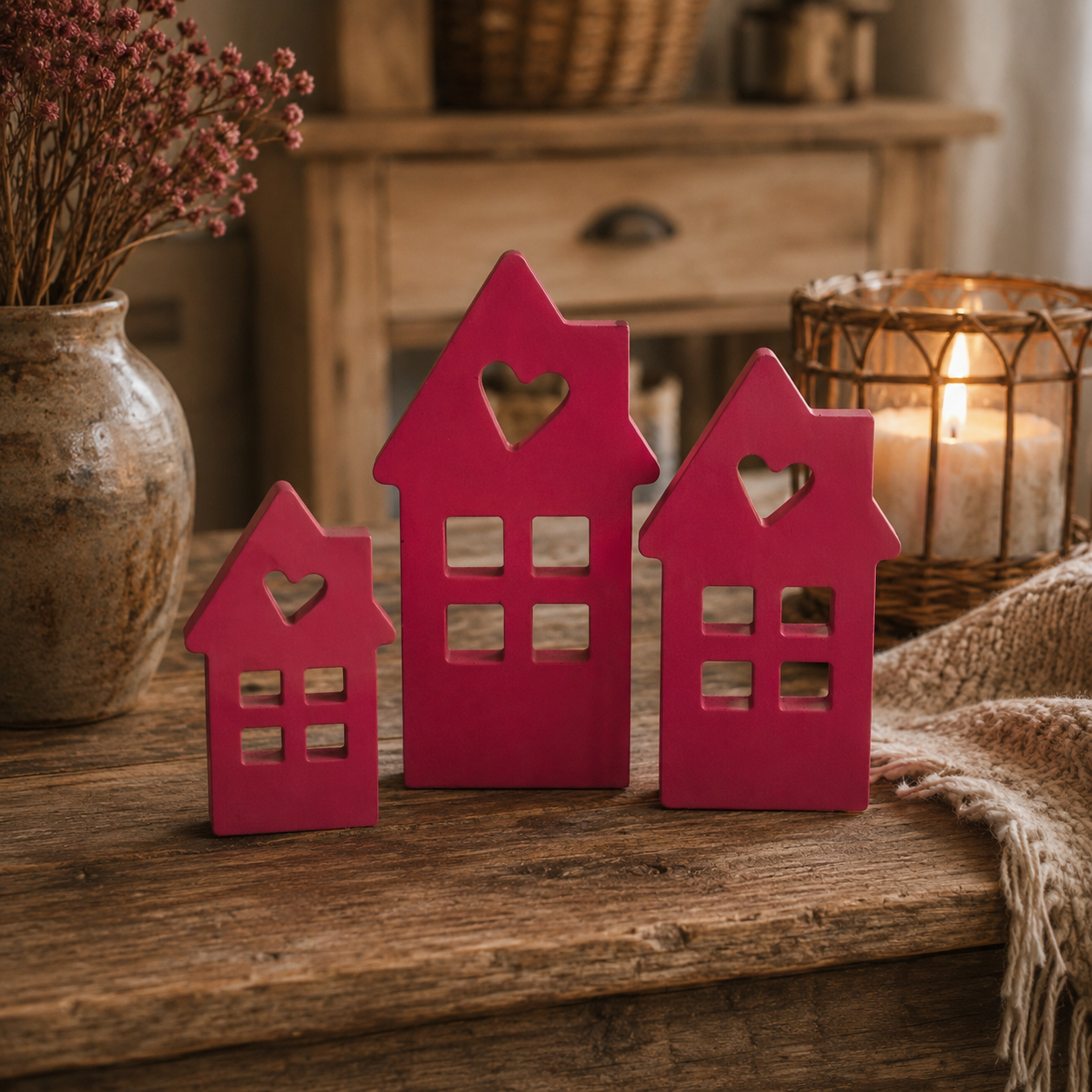 Cozy Village - Håndlaget dekorsett (3pk)